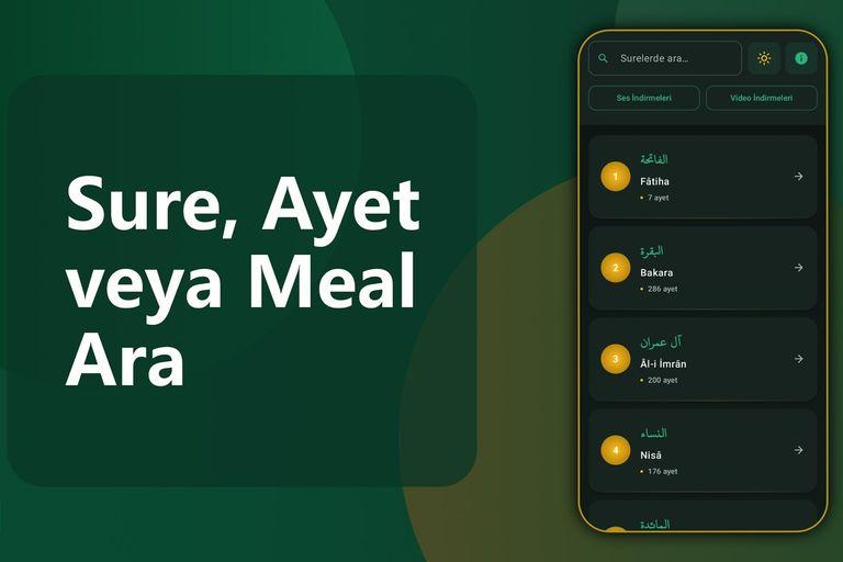 QuranClip ana ekranı: sure listesi ve üstte surelerde arama kutusu